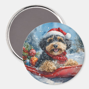 Bernedoodle Dog in Sledge Let it Snow Christmas Magnet