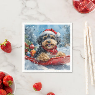 Bernedoodle Dog in Sledge Let it Snow Christmas Napkin