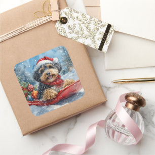 Bernedoodle Dog in Sledge Let it Snow Christmas Square Sticker