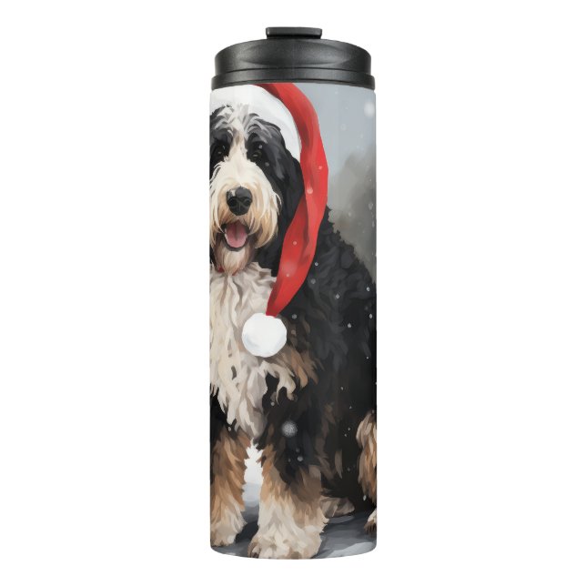 Bernedoodle Dog in Snow Christmas  Thermal Tumbler (Front)