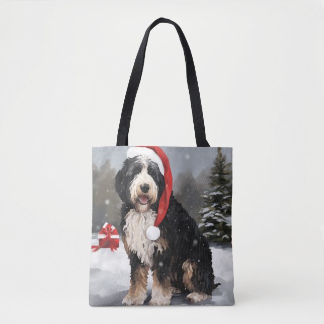 Bernedoodle Dog in Snow Christmas  Tote Bag (Front)