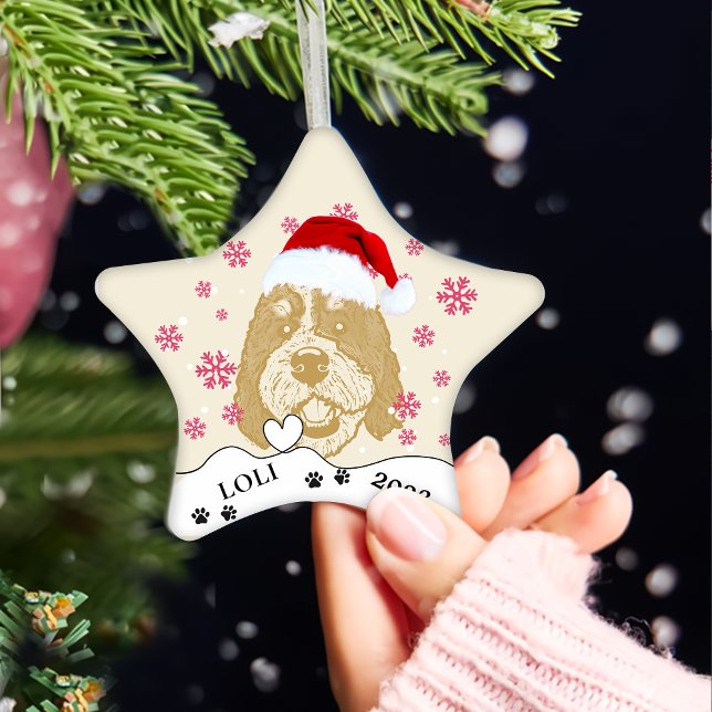 Bernedoodle Dog Personalised Hand Drawing Ceramic Ornament (Creator Uploaded)