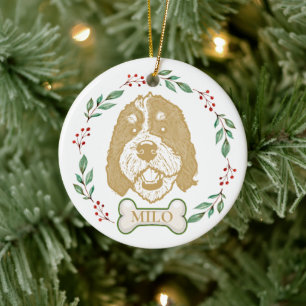 Bernedoodle Dog Personalized Hand Drawing Ceramic Ornament
