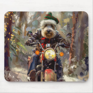 Bernedoodle Dog Riding Motorcycle Christmas  Mouse Pad