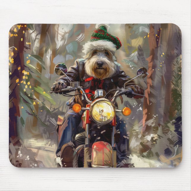 Bernedoodle Dog Riding Motorcycle Christmas  Mouse Pad (Front)