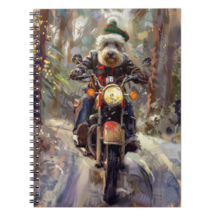 Bernedoodle Dog Riding Motorcycle Christmas Notebook