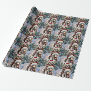 Bernedoodle Dog Riding Motorcycle Christmas Wrapping Paper