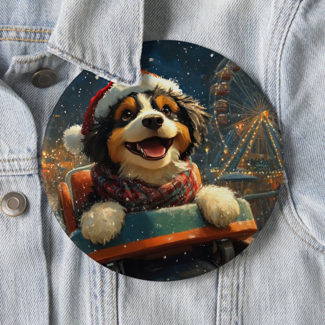 Bernedoodle Dog Roller Coaster Christmas  6 Cm Round Badge (In Situ)