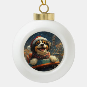 Bernedoodle Dog Roller Coaster Christmas  Ceramic Ball Christmas Ornament