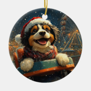 Bernedoodle Dog Roller Coaster Christmas  Ceramic Ornament