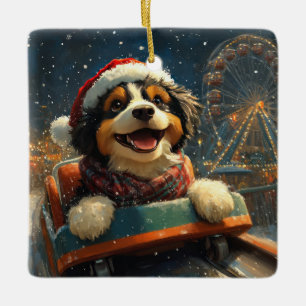 Bernedoodle Dog Roller Coaster Christmas  Ceramic Ornament
