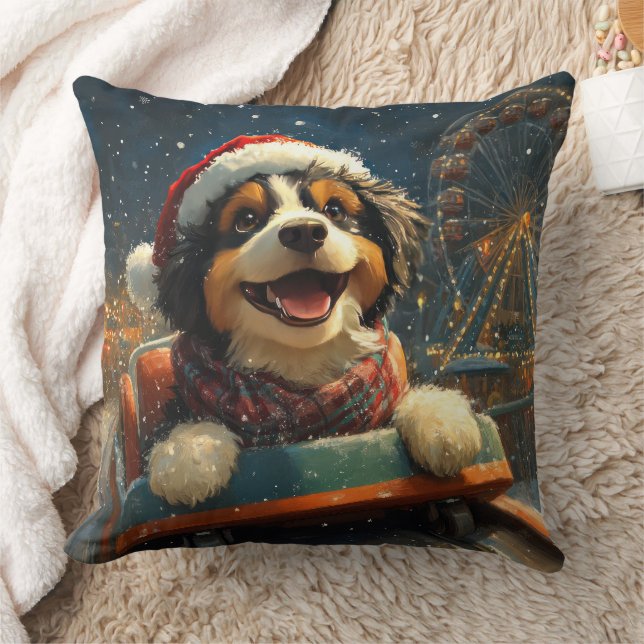 Bernedoodle Dog Roller Coaster Christmas  Cushion (Blanket)