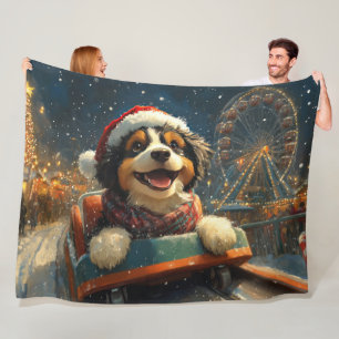 Bernedoodle Dog Roller Coaster Christmas  Fleece Blanket