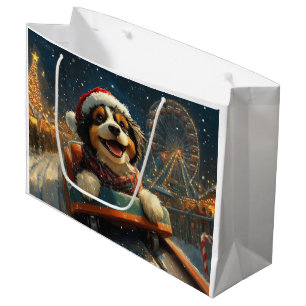 Bernedoodle Dog Roller Coaster Christmas Large Gift Bag