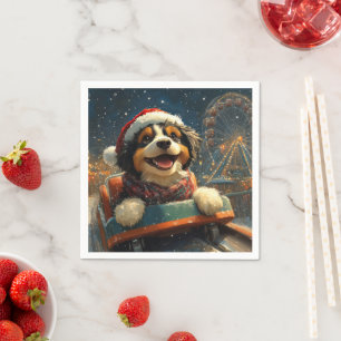 Bernedoodle Dog Roller Coaster Christmas Napkin