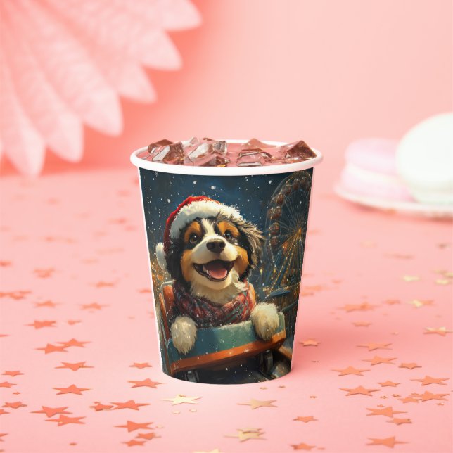 Bernedoodle Dog Roller Coaster Christmas  Paper Cups (Insitu)