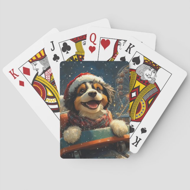 Bernedoodle Dog Roller Coaster Christmas  Playing Cards (Back)