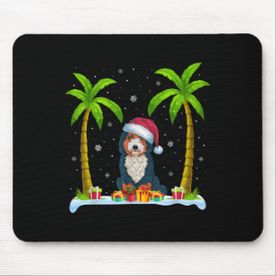 Bernedoodle Dog Santa Hat Palm Tree Beach Xmas Paj Mouse Pad