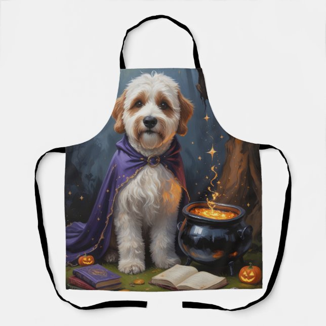 Bernedoodle Dog Whimsical Halloween Painting Apron (Front)