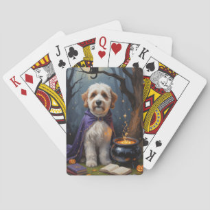 Bernedoodle Dog Whimsical Halloween Painting Playing Cards