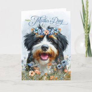 Bernedoodle Dog Wildflower Mother's Day Holiday Card