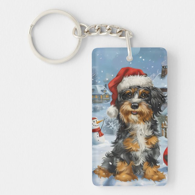 Bernedoodle Dog Winter Wonderland Christmas Key Ring (Front)