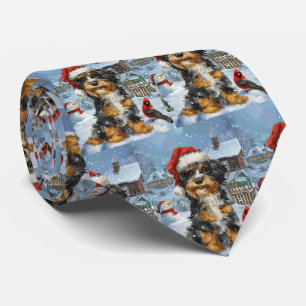 Bernedoodle Dog Winter Wonderland Christmas Tie