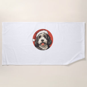 Bernedoodle Dog Xmas Doodle Dood Cute Christmas Be Beach Towel