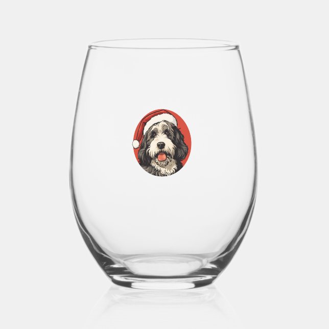 Bernedoodle Dog Xmas Doodle Dood Cute Christmas Be Stemless Wine Glass (Front)