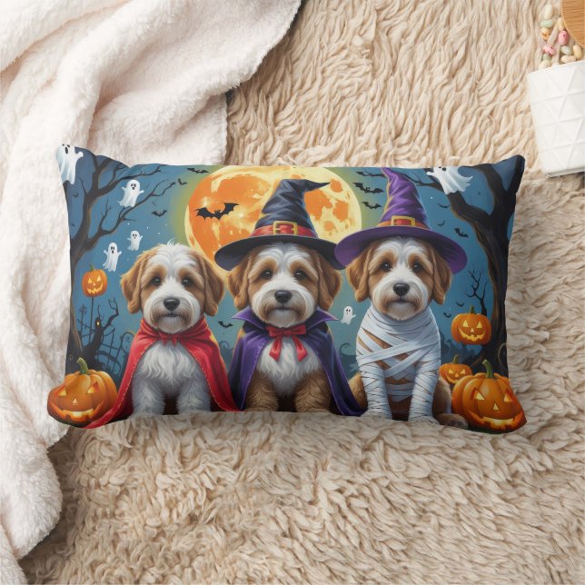 Bernedoodle Dogs Pumpkin Halloween Funny Lumbar Cushion (Blanket)