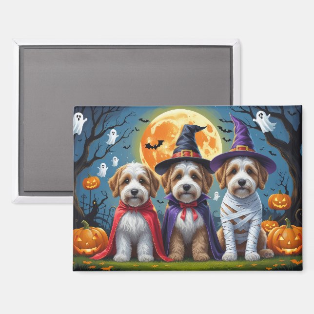 Bernedoodle Dogs Pumpkin Halloween Funny Magnet (Front/Back)