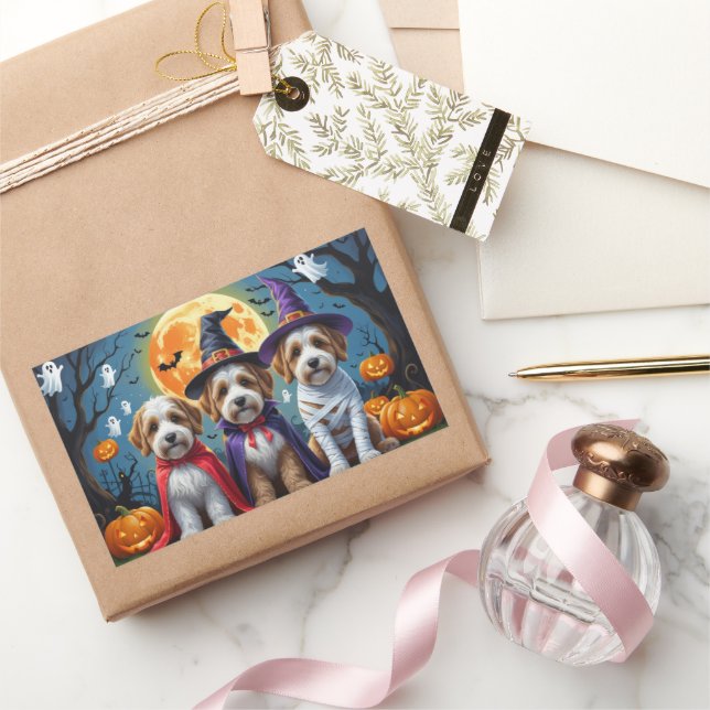 Bernedoodle Dogs Pumpkin Halloween Funny Rectangular Sticker (Gifting)