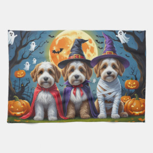 Bernedoodle Dogs Pumpkin Halloween Funny Tea Towel