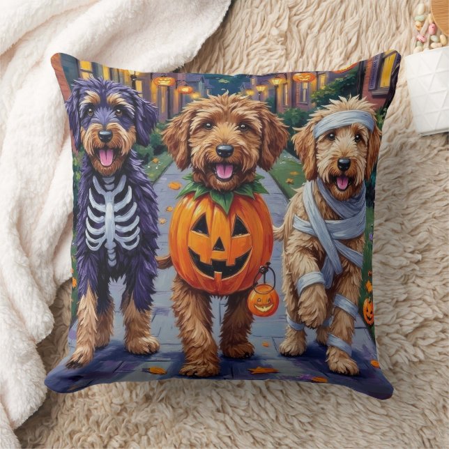 Bernedoodle Dogs Trick-or-Treating in Halloween Co Cushion (Blanket)