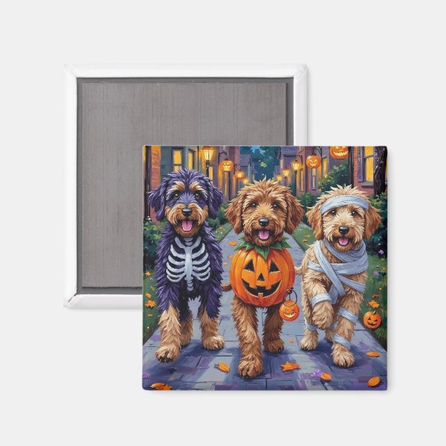 Bernedoodle Dogs Trick-or-Treating in Halloween Co Magnet (Front/Back)