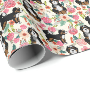 Bernedoodle Floral Dog Wrapping Paper