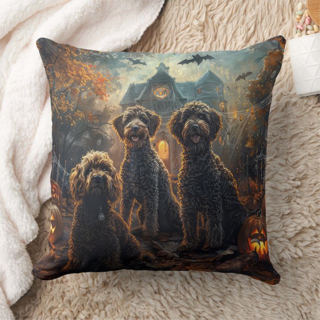 Bernedoodle Halloween Night Doggy Delight  Cushion (Blanket)