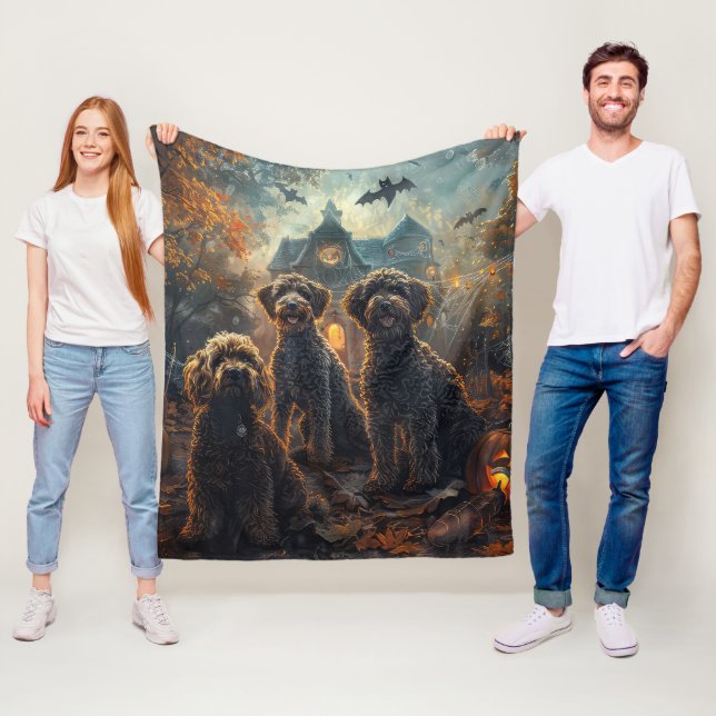 Bernedoodle Halloween Night Doggy Delight  Fleece Blanket (In Situ)