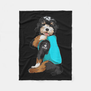 Bernedoodle I Love Dad Tattoo Apparel, Dog Dad Gif Fleece Blanket