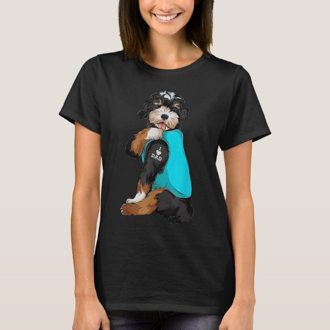 Bernedoodle I Love Dad Tattoo Apparel, Dog Dad Gif T-Shirt (Front)