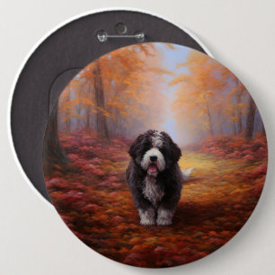 Bernedoodle in Autumn Leaves Fall Inspire  6 Cm Round Badge