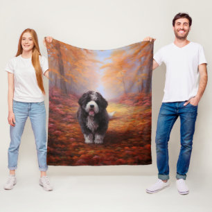 Bernedoodle in Autumn Leaves Fall Inspire Fleece Blanket