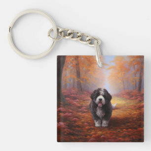 Bernedoodle in Autumn Leaves Fall Inspire Key Ring
