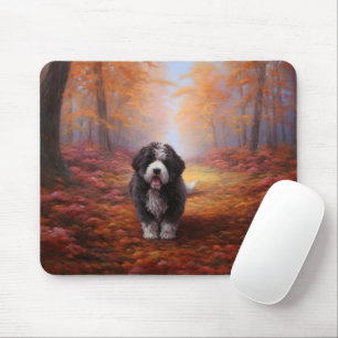 Bernedoodle in Autumn Leaves Fall Inspire Mouse Pad
