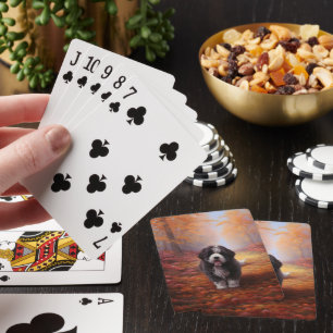 Bernedoodle in Autumn Leaves Fall Inspire Playing Cards