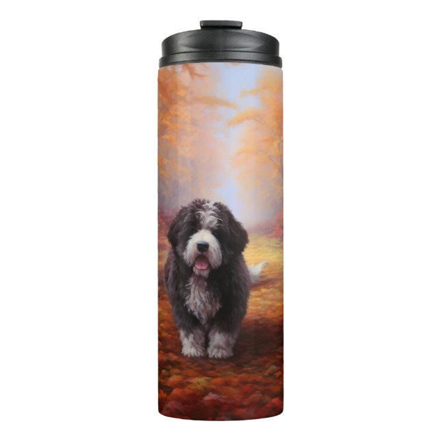 Bernedoodle in Autumn Leaves Fall Inspire  Thermal Tumbler (Front)