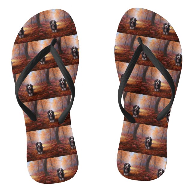 Bernedoodle in Autumn Leaves Fall Inspire  Thongs (Footbed)