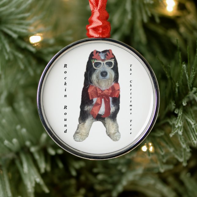 Bernedoodle in Christmas Costume Metal Ornament (Tree)