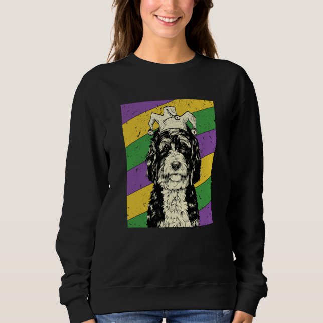 Bernedoodle Jester Mardi Gras Doodle Dog Mom or Da Sweatshirt (Front)