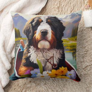 Bernedoodle on a Paddle: A Scenic Adventure Cushion